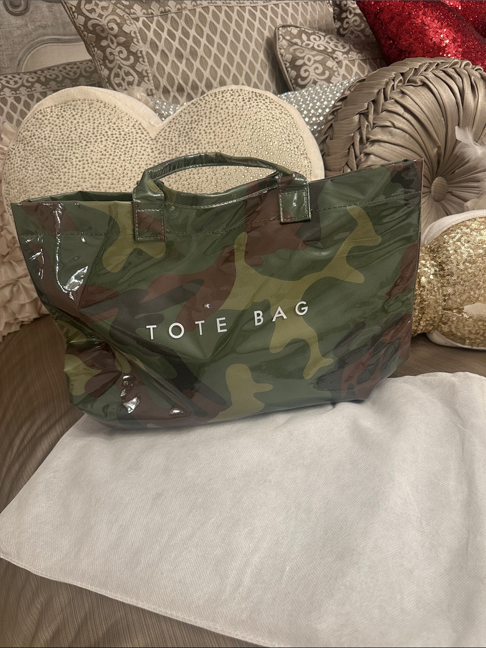 Camo Vinyl Tote Bag - 'TOTE BAG' Text